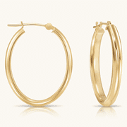 GB JEWELRY & CO. 14K Yellow Gold Oval Hoop Earrings | Polished Shiny Hoops | 3mm Thickness | Great for Women and Girls