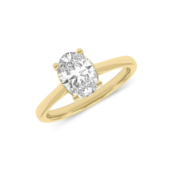 14K Yellow Gold Oval Lab Grown Diamond Cathedral Solitaire Engagement Ring - 1.50 Carat (Ring Size: 10)