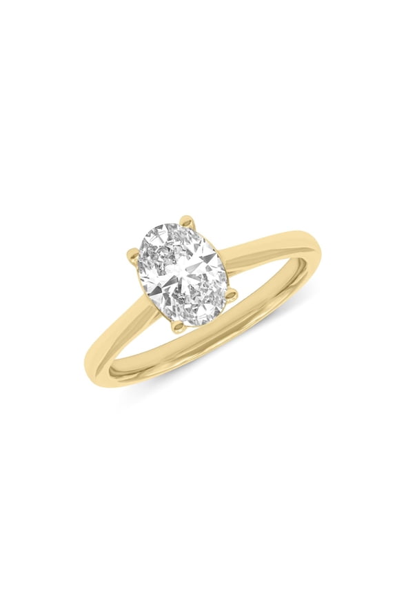 14K Yellow Gold Oval Lab Grown Diamond Cathedral Solitaire Engagement Ring - 1 Carat (Ring Size: 9.5)