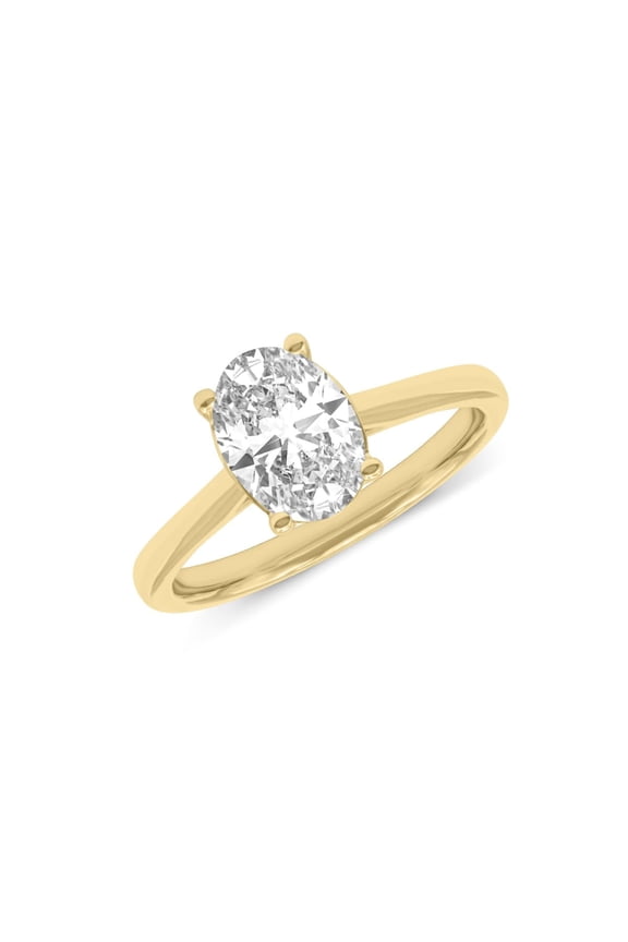 14K Yellow Gold Oval Lab Grown Diamond Cathedral Solitaire Engagement Ring - 2 Carat (Ring Size: 7.5)