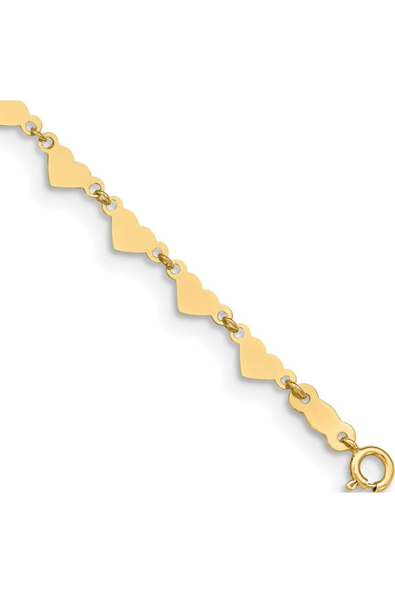 14K Yellow Gold Oval Link Chain With Hearts 9In Plus 1In Ext Anklet (9 X 1) Made In Indonesia ank245-9