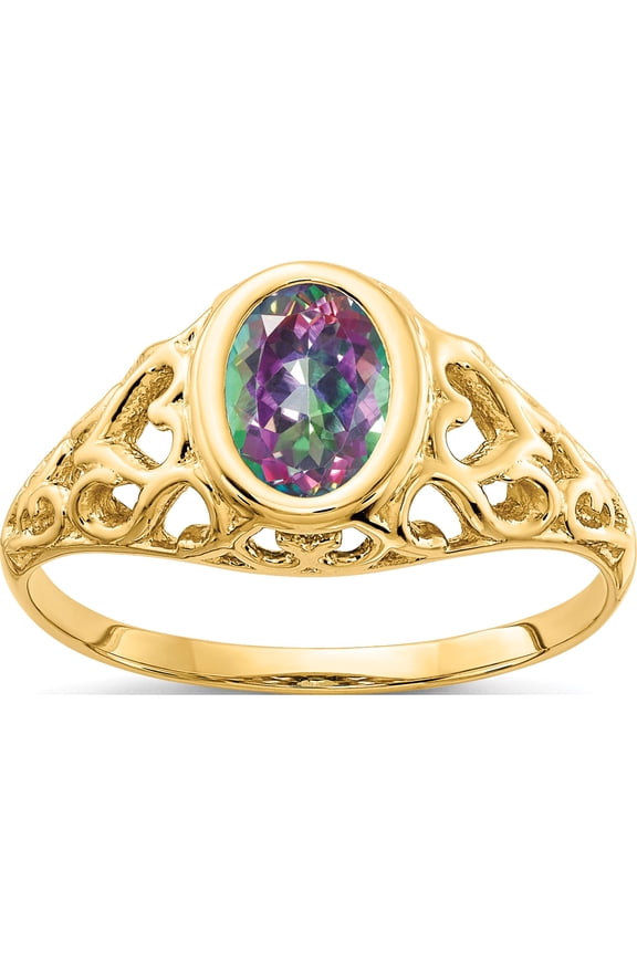 14K Yellow Gold Oval Mystic Fire Topaz Ring (Size 6) Made In United States y4673ft