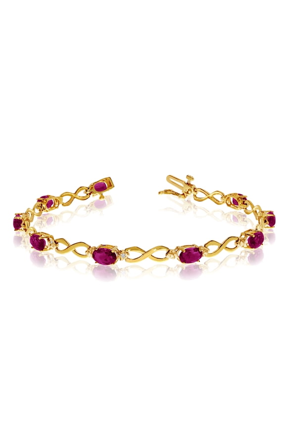 14K Yellow Gold Oval Ruby and Diamond Bracelet