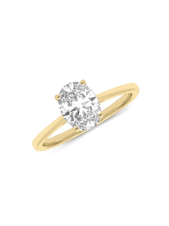 14K Yellow Gold Oval Shape Lab Grown Diamond Basket Split Shank Solitaire Engagement Ring - 1.50 Carat (Ring Size: 7.5)