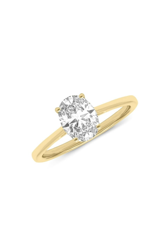 14K Yellow Gold Oval Shape Lab Grown Diamond Basket Split Shank Solitaire Engagement Ring - 1 Carat (Ring Size: 4.5)