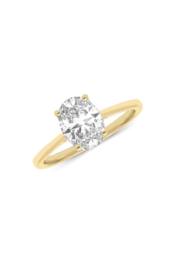 14K Yellow Gold Oval Shape Lab Grown Diamond Basket Split Shank Solitaire Engagement Ring - 2.50 Carat (Ring Size: 5)