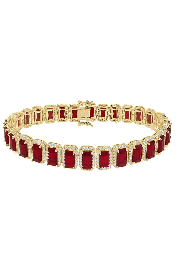 14K Yellow Gold Over Ruby Red 6.00 Cwt. Simulated Diamonds Solitaire Men's Ladies Bracelet 10mm / 8.5 Inch