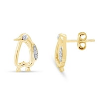 14K Yellow Gold Over Sterling Silver Round Cut White Cubic Zirconia Penguin Stud Earrings