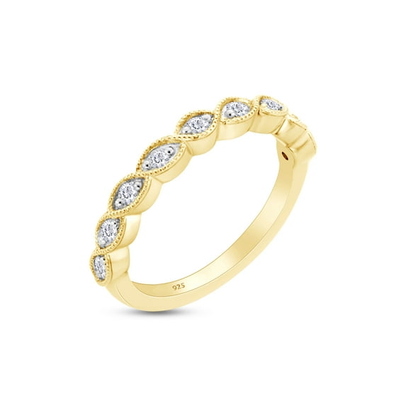 AFFY 14K Yellow Gold Over Sterling Silver Round White Natural Diamond Half-Eternity Wedding Engagement Band Ring (0.2 Cttw, I-J Color, I2-I3 Clarity), Ring Size-10.5