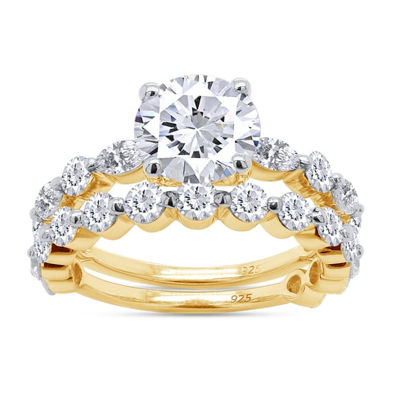 AFFY 7.5MM Round Moissanite Diamond Wedding Bridal Ring Set for Women 14K Yellow Gold over Silver-5