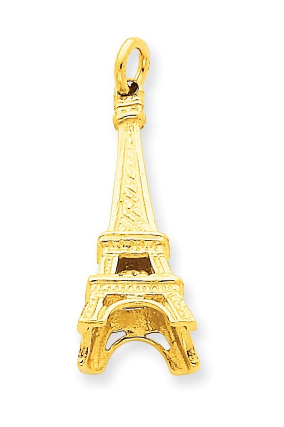 14K Yellow Gold Paris Eiffel Tower 3D Travel Pendant Charm