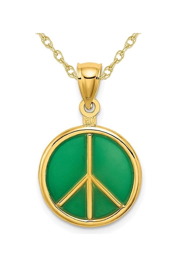 Gem & Harmony 14K Yellow Gold Peace Sign Charm Pendant Necklace with Chain for Women