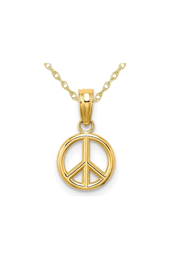 Gem & Harmony 14K Yellow Gold Peace Sign Charm Pendant Necklace with Chain for Women
