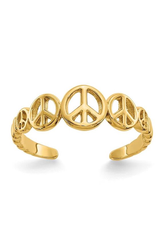 14K Yellow Gold Peace Sign Toe Ring
