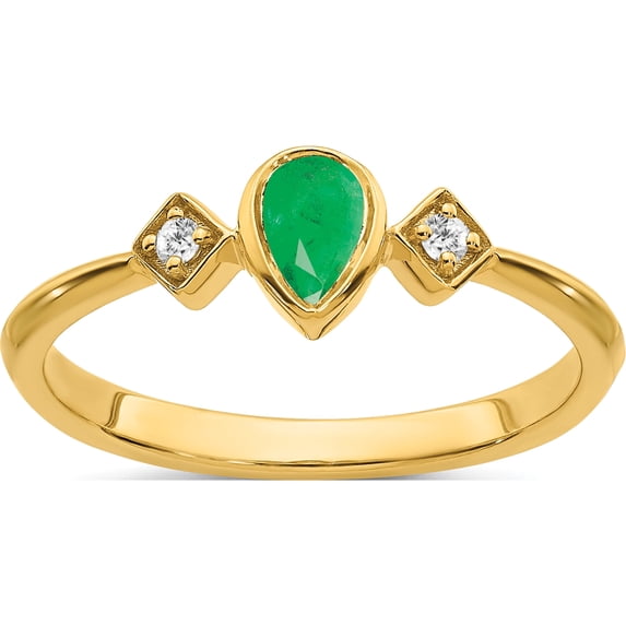 14K Yellow Gold Pear Bezel Emerald And Diamond Ringsize 7 - Jbsp