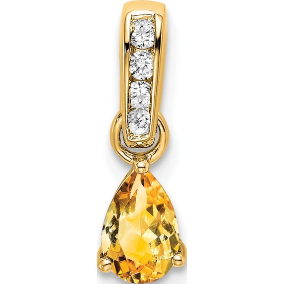 14K Yellow Gold Pear Citrine And Diamond Pendant (Width 4.5) (Length 16.3) - Jbsp