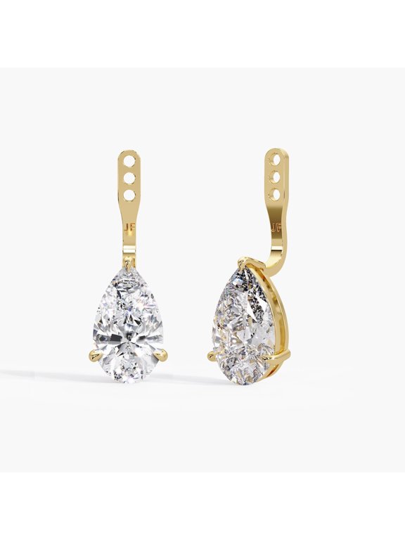 14K Yellow Gold Pear Diamond Earring Jackets, Solitaire Lab Diamond Jacket, IGI Certified 1–4 CTW