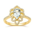 thumbnail image 1 of 14K Yellow Gold Pear Shape Created Aquamarine Cubic Zirconia Hollow Flower Engagement Ring, 1 of 1