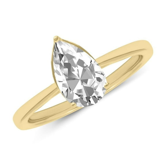 14K Yellow Gold Pear Shape Lab Grown Diamond Basket Split Shank Solitaire Engagement Ring - 1 Carat (Ring Size: 4.5)
