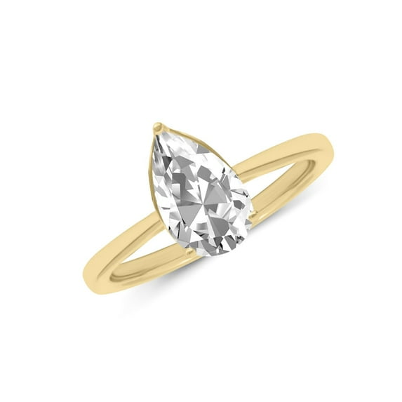 14K Yellow Gold Pear Shape Lab Grown Diamond Basket Split Shank Solitaire Engagement Ring - 2 Carat (Ring Size: 8.5)
