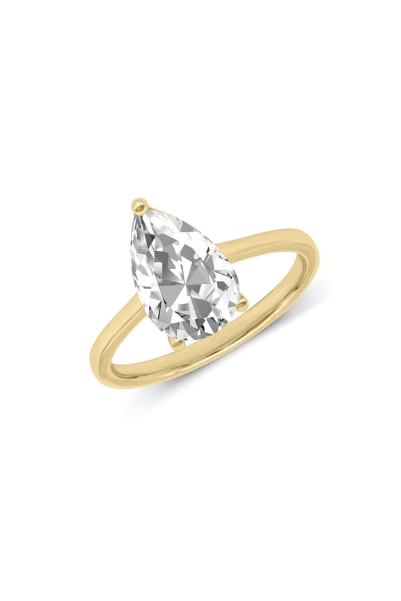 14K Yellow Gold Pear Shape Lab Grown Diamond Cathedral Solitaire Engagement Ring - 3 Carat (Ring Size: 7)