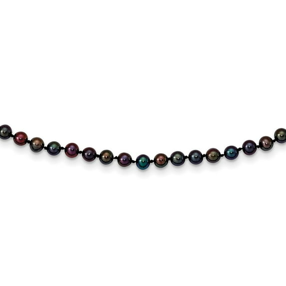 14K Yellow Gold Pearl Chain Necklace 4-5 mm Black Near Round Freshwater Cultured 20 inch 4.5