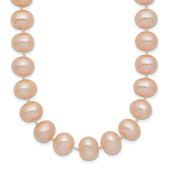 14K Yellow Gold Pearl Chain Necklace 8-9 mm Pink Near Round Freshwater Cultured 24 inch 8.5