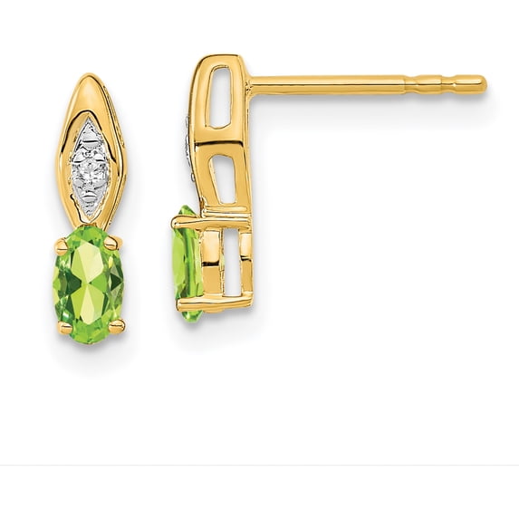 14K Yellow Gold Peridot And Diamond Post Earrings (Width 3) (Length 12) - Jbsp