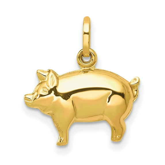 14K Yellow Gold Pig Charm Farm Animal Pendant Jewelry