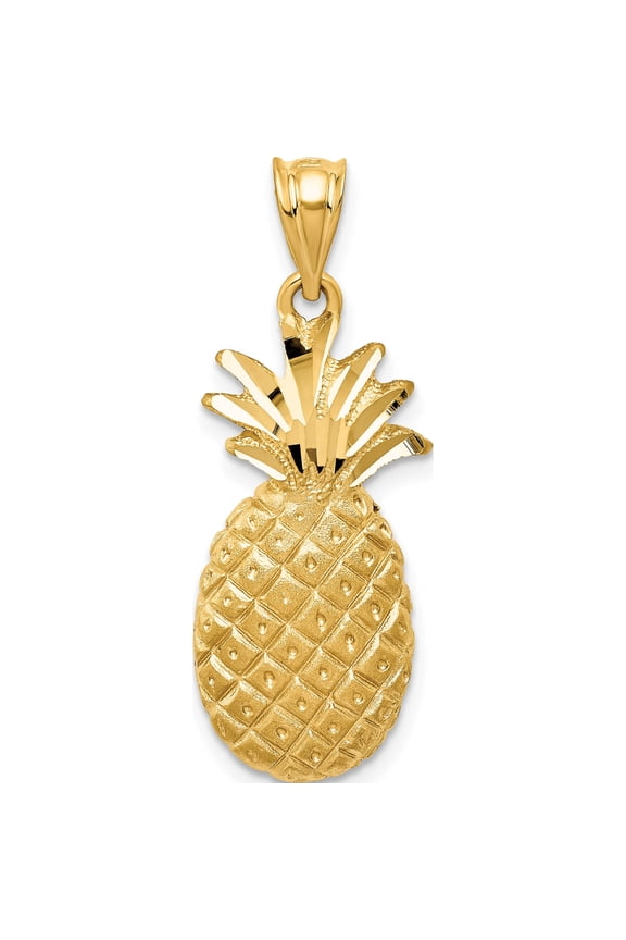 14K Yellow Gold Diamond-cut Pineapple Charm