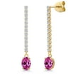 thumbnail image 1 of 14K Yellow Gold Pink Created Sapphire and White Lab Grown Diamond Long Liner Dangle Earrings for Women | 1.36 Cttw | Gemstone September Birthstone | Oval 6X4MM | White Gold Chain Drop Earrings, 1 of 6