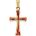 thumbnail image 1 of 14K Yellow Gold Pink Enameled Tapered Cross Charm (19.25 X 13) Made In United States k8634, 1 of 5