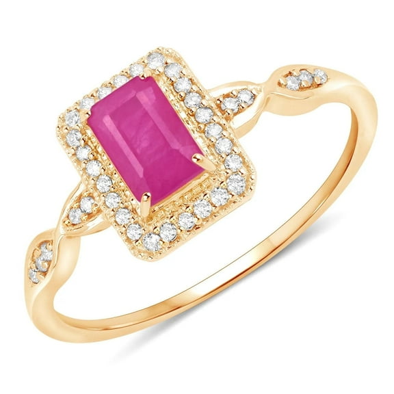 Natural Ruby Halo Ring 14K Yellow Gold Octagon Pink Ruby Genuine Ruby and Diamond July Birthstone Ring for Women