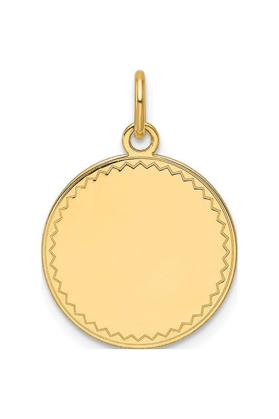 14K Yellow Gold Plain with Zig-Zag Edge .009 Gauge Engravable Round 16mm Disc Charm