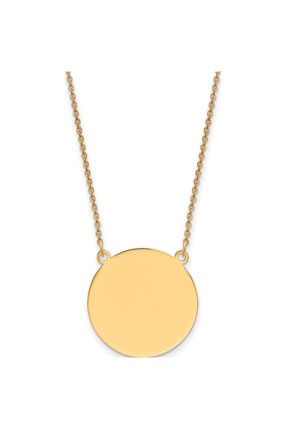 14K Yellow Gold Plain .018 Gauge Round Engravable 22x22mm Disc 18 inch Necklace