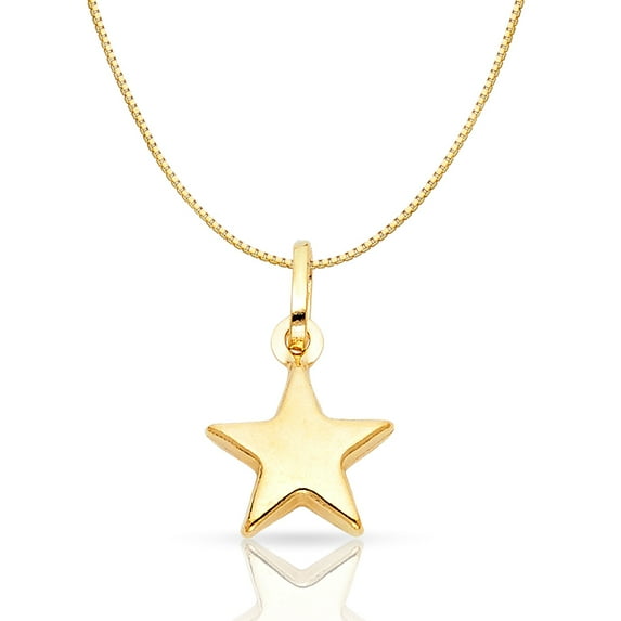 14K Yellow Gold Plain Star Charm Pendant with 0.6mm Box Chain Necklace - 24"