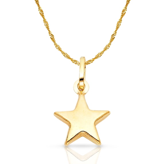 14K Yellow Gold Plain Star Charm Pendant with 0.9mm Singapore Chain Necklace - 16"
