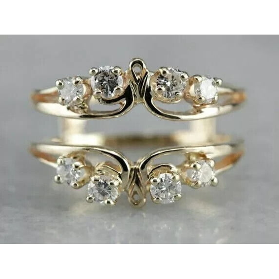 14K Yellow Gold Plated 0.40Ct Round Cut Simulated Diamond Enhancer Wedding Guard Ring -5
