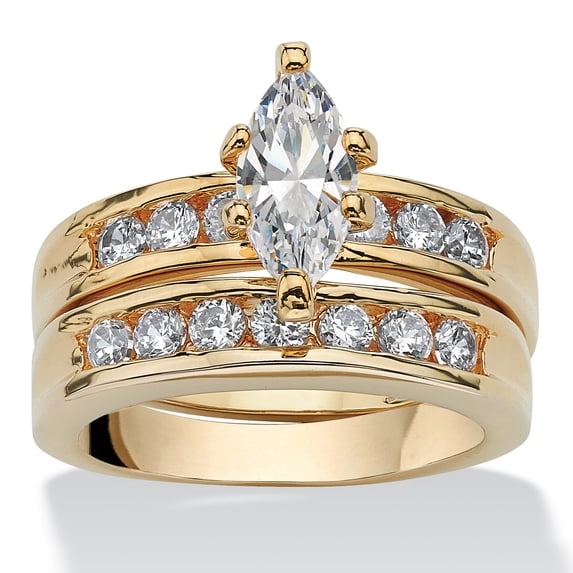 14K Yellow Gold Plated CZ 1.78 ctw Marquise-Cut Cubic Zirconia Bridal ...