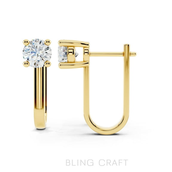 14K Yellow Gold Plated 1 Ct Moissanite Huggie Hoop Earrings D Color VVS1 Silver Earrings 18mm Hoops Jewelry Gift for Women