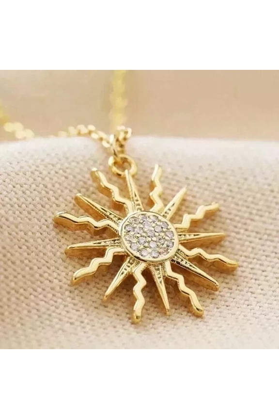 14K Yellow Gold Plated 1Ct Round Cut Lab Created Diamond Women's Sun Pendant