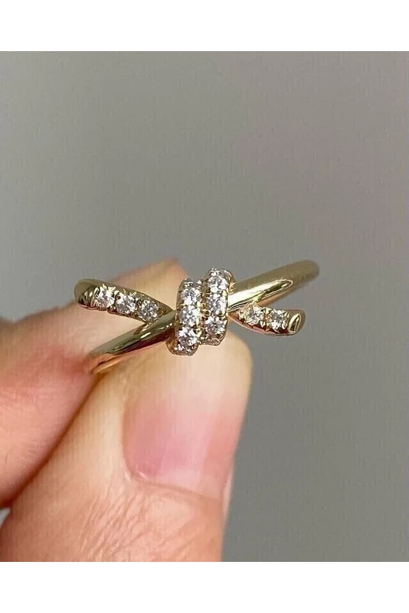 14K Yellow Gold Plated 1Ct Round Cut Moissanite Women's Charm Knot Ring