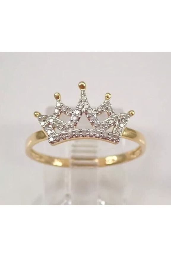 14K Yellow Gold Plated 1Ct Round Lab Created Diamond Crown Shape Women's Engagement Ring