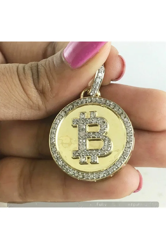 14K Yellow Gold Plated 2.00 CT Round Cut Moissanite Bitcoin Charm Pendant