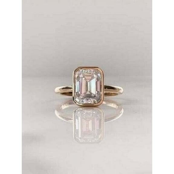 14K Yellow Gold Plated 2.00Ct Emerald Lab-Created Diamond Women's Solitaire Engagement Ring 925 Silver