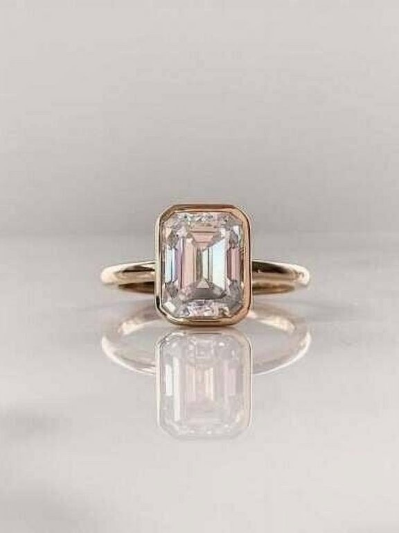 14K Yellow Gold Plated 2.00Ct Emerald Lab-Created Diamond Women's Solitaire Engagement Ring 925 Silver