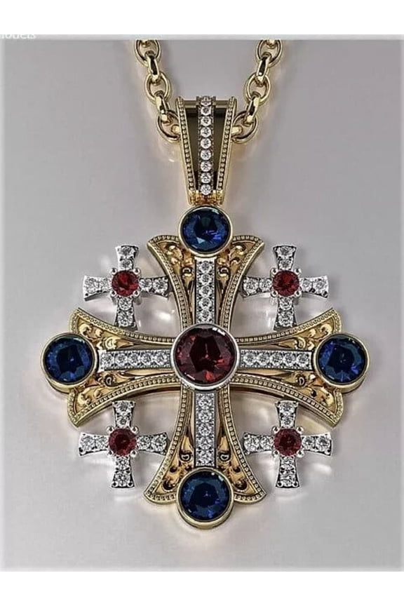 14K Yellow Gold Plated 2.3CT Round Cut Lab Created Ruby Cross Pendant