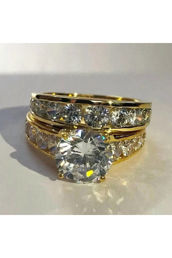 2.50Ct Round Cut Simulated Diamond Women's Wedding Band Ring Set 14K Yellow Gold Plated