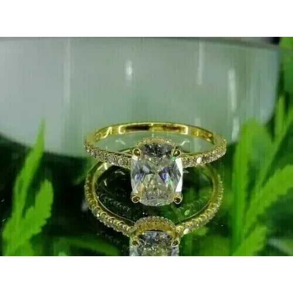 14K Yellow Gold Plated 2Ct Cushion Cut Lab-Created Diamond Women Engagement Ring