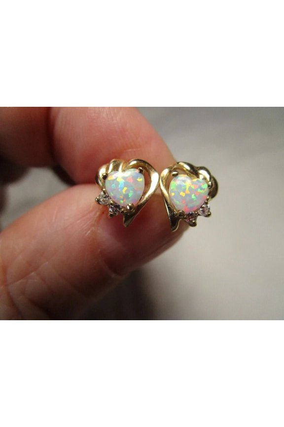14K Yellow Gold Plated 2Ct Heart Cut Fire opal Women's Pretty Push Back Stud Earring